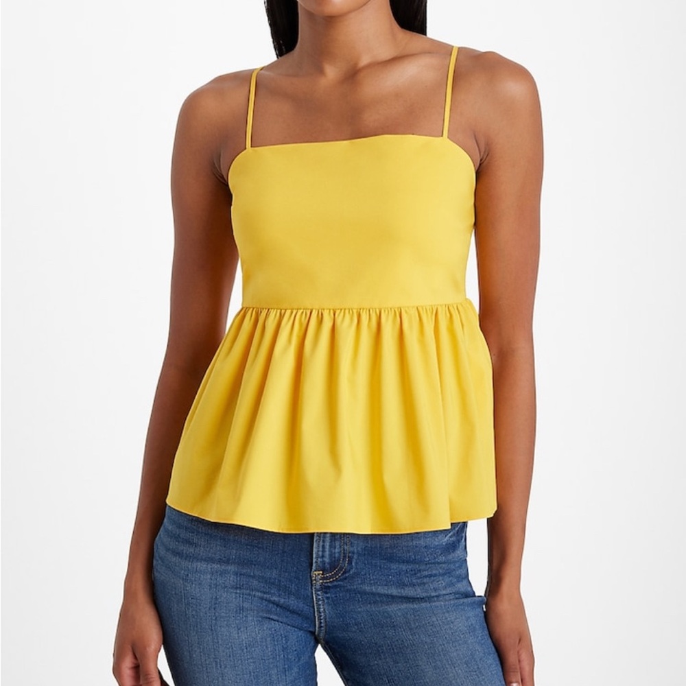 Express Yellow Fitted Peplum Camisole Top
